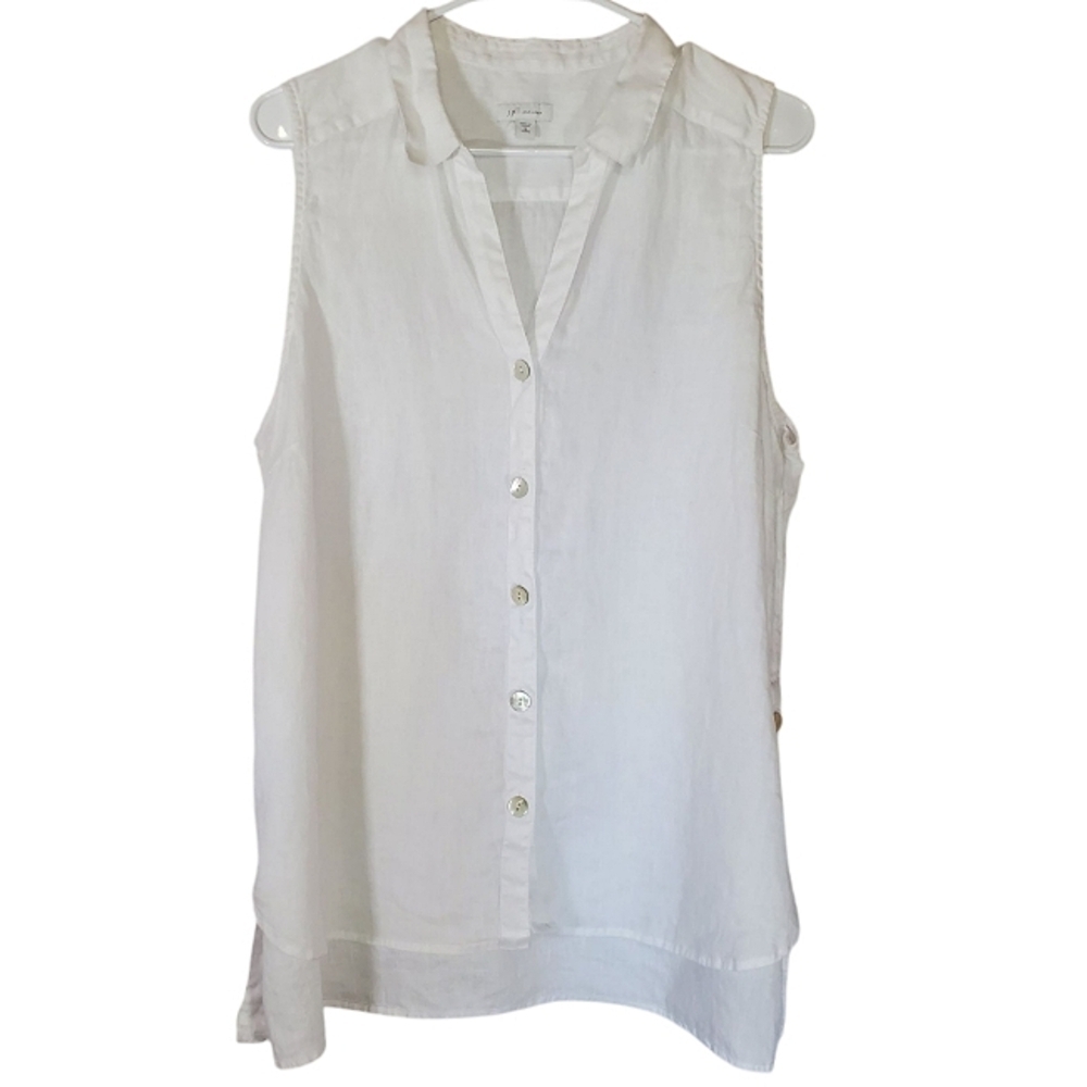 2053 * J. Jill Love Linen Button Down Sleeveless Top White Size XL Pet
